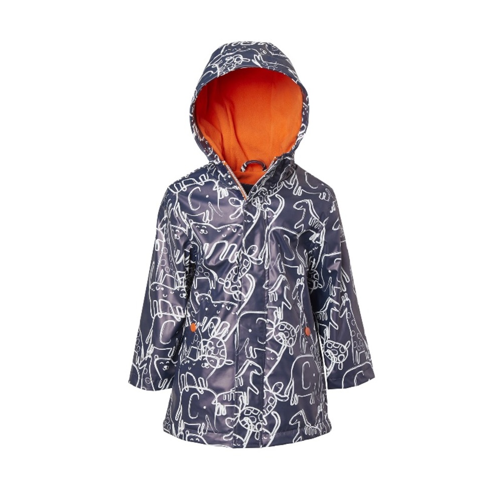 Toddler Fleece Lined Animal Printed Raincoat Jacket